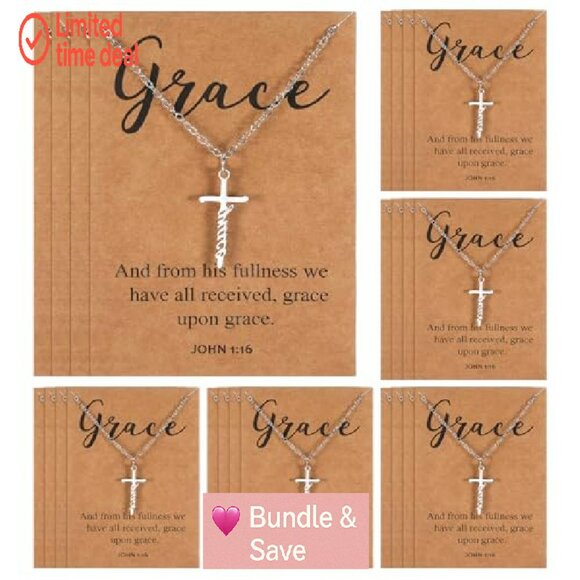 Stainless Steel Cross Necklace Set with Bible Verse Cards, 24 Pcs, Adjustable - Picture 2 of 8